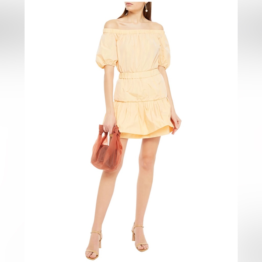 Maje Off-the-shoulder gathered taffeta mini dress